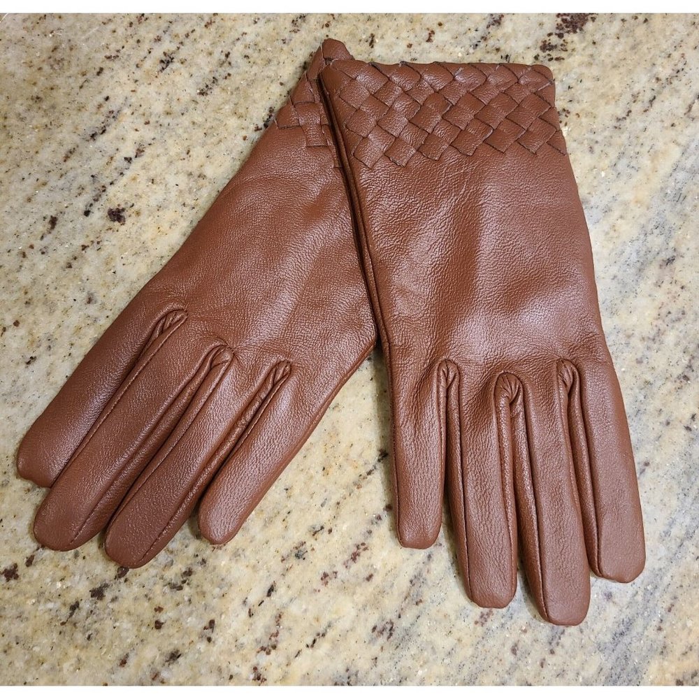 New! AVON Women's Sz S/M Vintage Goatskin Leather Gloves Knit Lining Basketweave